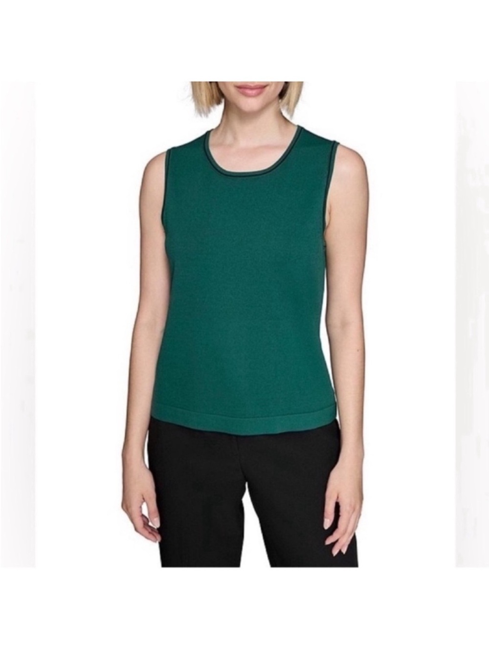 KARL LAGERFELD PARIS Knit Contrast Stitch Scoop Neck Sleeveless Cami/Top/Shirt M